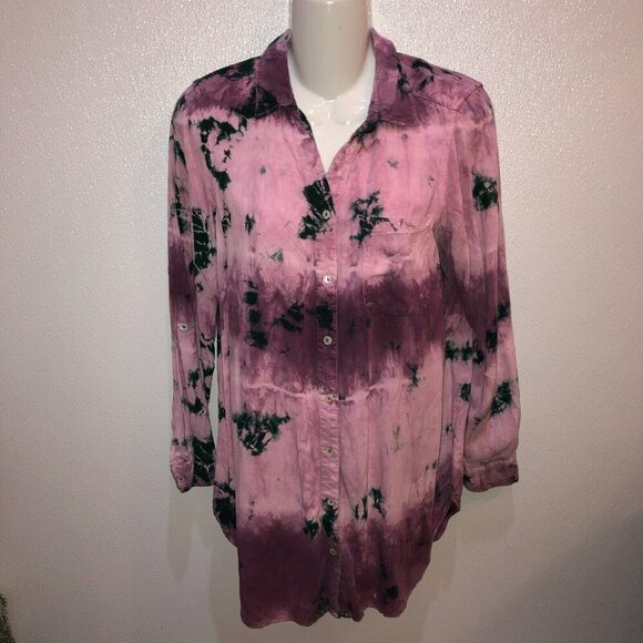 Caffe Marrakesh Womens Medium ?? Purple Tie Dye Button Up Long Sleeve Top Shirt - Picture 3 of 10